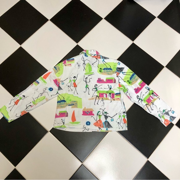 Vintage 90s Keren Hart Colorful AOP Funky Lady Button Down Utility Denim Jacket - Picture 6 of 13